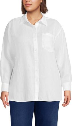 Lands End Linen Oversized Button Front Shirt in White at Nordstrom, Size 3X