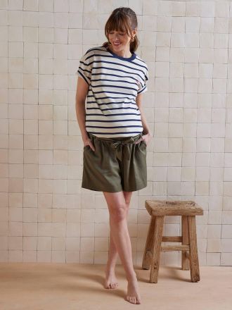 Vertbaudet Umstands-Shorts aus Lyocell mit Einsatz am Bauch khaki