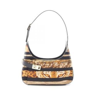 Ferragamo Pre-owned Shoulder Bags, female, Multicolor, Size: ONE SIZE Pre-owned Gancini Animal Canvas Leather Shoulder Bag