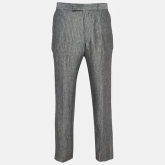 HUGO BOSS Boss By Hugo Boss Grey Pinstripe Linen Straight-Leg Trousers