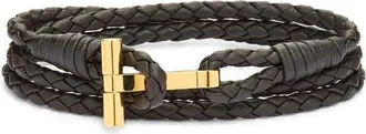 Tom Ford Mens Scoubidou Braided Leather Bracelet in Eir Dark Brown at Nordstrom