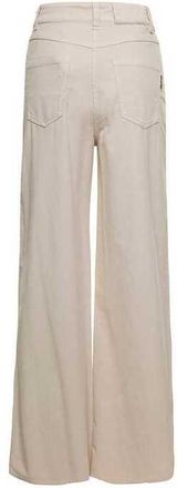 Brunello Cucinelli WomenS Warm White Wide Leg Cotton Wool Blend Pants, Size 10