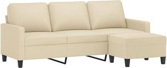 vidaXL Vidaxl - Sofá de 3 plazas con taburete de tela crema 180 cm
