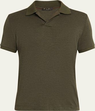Loro Piana Mens Philion Cashmere and Silk Johnny Collar Polo Shirt
