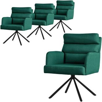 ML Design Set di 4x Sedie da Pranzo Girevole Verde Scuro Sedia da Soggiorno con Braccioli e Schienale Poltroncina Posizione Auto Poltrona Sedia Imbottita con