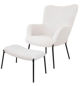 Moloo Sill&oacute;n y reposapi&eacute;s vintage de tejido boucl&eacute; color crudo