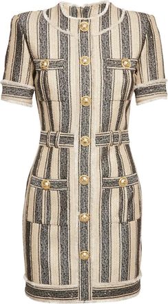Balmain 2024 striped buttoned mini dress - Neutrals