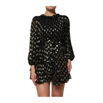 Dolce & Gabbana Polka Dot Silk Brocade Mini Dress with Ruffles