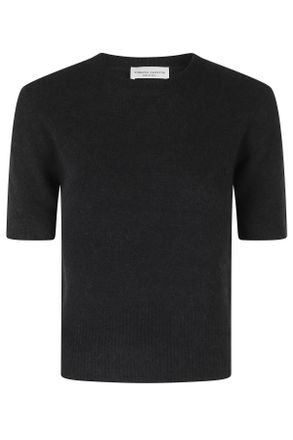 Roberto Collina Black Cashmere-Silk Crewneck Short-Sleeve Sweater