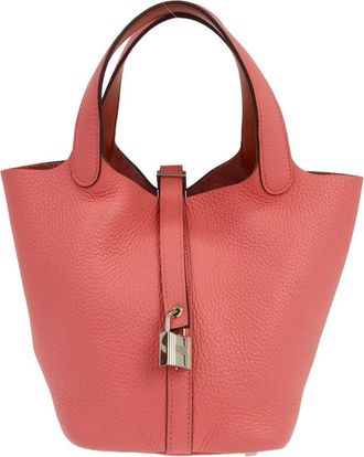 Herm&egrave;s Picotin Lock Clemence Pink Leather Handbag (Pre-Owned)
