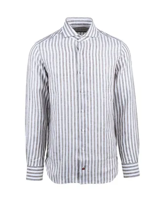 Carrel White Beige Striped Linen Shirt