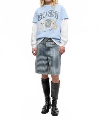 Ganni Light Stripe Denim Shorts In Soft Chambray