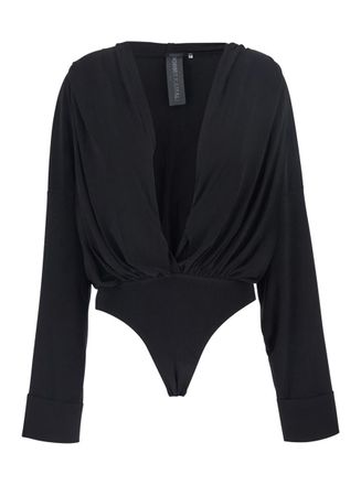 Norma Kamali Black Oversized Blouse With Ruffles And Fixed Hood In Tech Fabric Woman