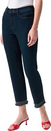 Joseph Ribkoff Embellished Frayed Hem Ankle Jeans In Indigo Denim
