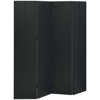 vidaXL Biombo Divisor De 4 Paneles Acero Negro 160x180 Cm Vidaxl