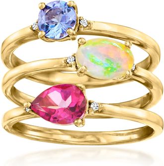 Ross-Simons Multi-Gemstone Jewelry Set: 3 Rings in 18kt Gold Over Sterling With Diamonds