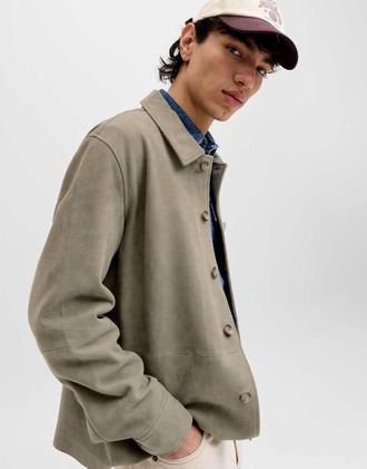 Jack & Jones Giacca scamosciata color oliva fum&eacute;-Verde