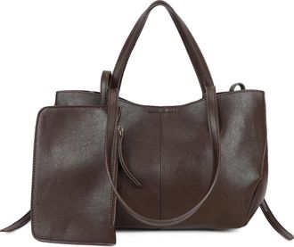 Generic Womens Shoulder Bag with Matching Purse, Large Tote Handbag with Long & Short Handles, Top Zip Closure, Inner Pocket & Detachable Pouch (Coffee)