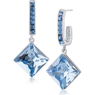 Jardin Princess Cut Crystal Drop Hoop Earrings in Blue/Silver at Nordstrom Rack