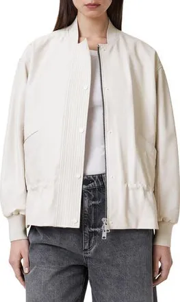 AllSaints Sofi Leather Bomber Jacket in Off White at Nordstrom Rack, Size 10