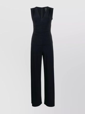 Norma Kamali sleeveless v-neck jumpsuit cinched waist