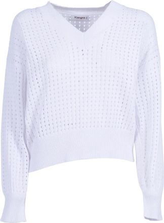 KANGRA Pullover a Rete Manica Lunga - Dames - V-hals truien - Wit - M - Katoen - Truien & Vesten
