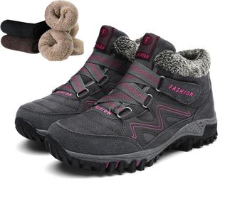 Generic Comfort Orthopedic Boots, Winter Snow Boots with Warm Fur Lined Anti-Slip Hiking Ankle Booties Walking Trekking Shoes (Gray Rose Red, M, Adult, Women,