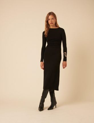 Nobody's Child Black Jersey Draped Laurella Midi Dress
