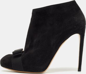 Ferragamo Black Suede Vara Bow Ankle Boots