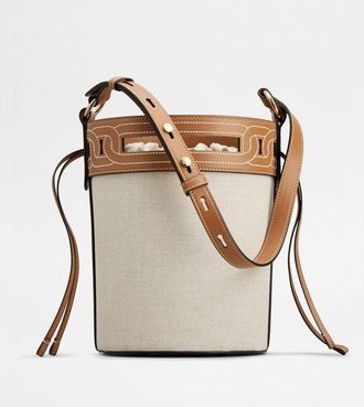 Tod's Tods Kate Bucket Bag in Leather and Canvas Small