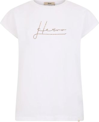 Herno T-shirt met strass logo - Dames - T-shirts - Wit - M - Katoen - Tops