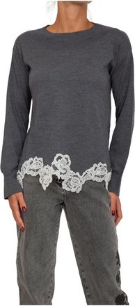 Blugirl Rf 5171Ma 82O Gebreide Trui - Dames - Ronde hals truien - Grijs - M - Wol - Truien & Vesten