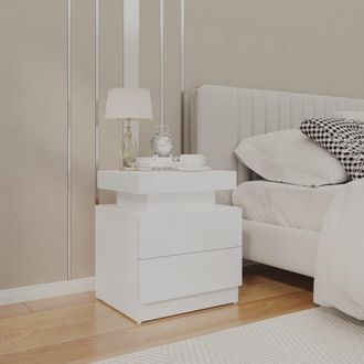 vidaXL Vidaxl - Mesita De Noche Madera De Ingenier&iacute;a Blanco Brillo 45x35x52 Cm