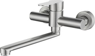 OEM Grifo De Cocina Mural, Mezclador De Cocina Mural De Acero Inoxidable, Giratorio 360&deg; Para Fregadero, Agua Fr&iacute;a Y Caliente Ajustable, Orificios De Mont