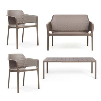 Nardi Rio Alu Ausziehtisch 140 + Net Bank + 2x Net Armlehnstuhl, tortora