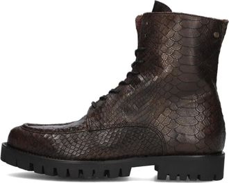 Fred De La Bretoniere Schoenen, Dames, Bruin, 37 EU, Leer, Groene leren slangenprint enkellaarzen