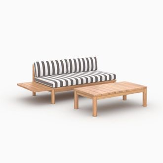 Rendez-Vous D&eacute;co Salon de jard&iacute;n de 2 personas en teca maciza y tela a rayas gris