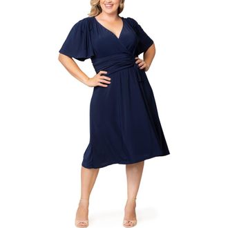 Kiyonna Jemma Ruched Tie Dress in Nouveau Navy at Nordstrom, Size 4X