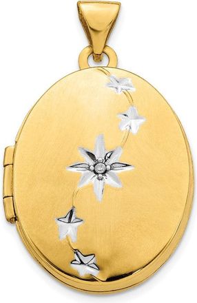 Diamond2Deal 14k Yellow Gold with White Rhodium Brushed and Diamond Stars 21mm Oval Locket
