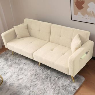 Merax 3 Seater Sherpa Sofa Bed with Adjustable Backrest in Beige