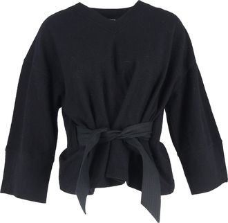 Christophe Lemaire V-neck Belted Blouse in Black Wool