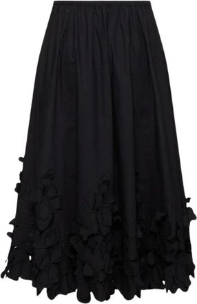 Forte_Forte Geborduurde knielange rok met bloemen - Dames - Midirokken - Zwart - S - Rokken