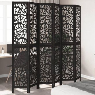 Berkfield Home Room Divider 6 Panels Black Solid Wood Paulownia