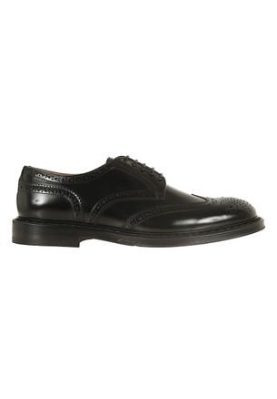 Doucal's Black Brogue Calfskin Derby Shoes