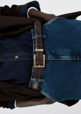 Mango Cintura in pelle con fibbia quadrata cioccolato - Donna - S - MANGO