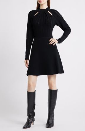 BOSS Fuccia Long Sleeve Cutout Fit & Flare Dress in Black at Nordstrom, Size X-Small