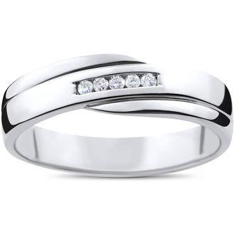 Pompeii3 Mens Cut Diamond Wedding Ring 1/6cttw 10K White Gold High Polished Channel Set Size Selectable