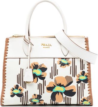 Prada Pre-owned Prada City Calf Trimmed Madras Floral Print Paradigme Whipstitch Satchel Ladies Y19KT1139J4MC0OB