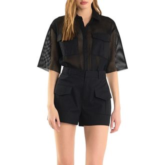 endless rose Pocket Mesh Shirt in Black at Nordstrom, Size X-Small