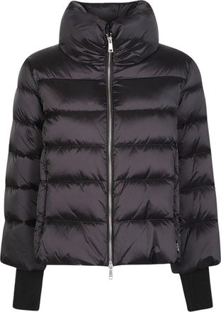 Add Cropped Glossy Nylon Down Cape With High Stand Collar